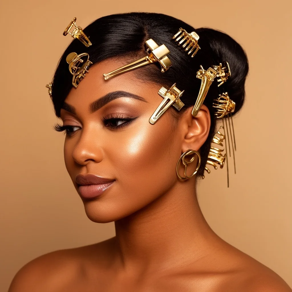 Stylish hair accessories including clips and scrunchies